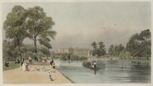 London As It Is: Buckinghamský palác, z parku St. James