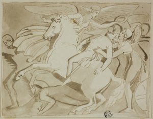 Anděl kladoucí věnec na hlavu umírajícího vojáka od Thomas Stothard