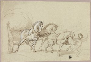 Dítě vedoucí tři koně a vůz od Thomas Stothard