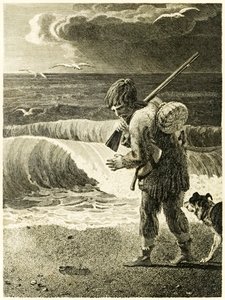 "Robinson Crusoe objevil otisk mužské nohy?" z ?Život a podivná překvapivá dobrodružství Robinsona Crusoe nebo York, Mariner? od Daniela Defoe