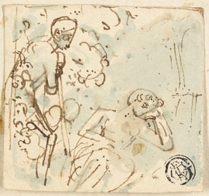 Náčrt muže opírajícího se o personál, při pohledu na spící ženu od Thomas Stothard