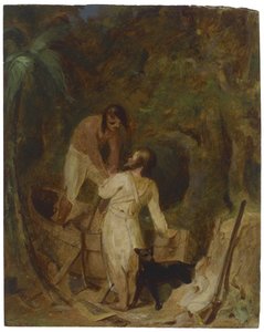 Stavba lodi od Robinsona Crusoe a pátek, c.1856 od Thomas Sully