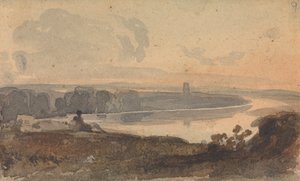 Krajina, s klikatou řekou, postava na kopci v popředí od Thomas Sully