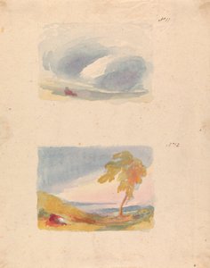 Dvě kresby na jednom listu: Studie oblohy – Turnerův princip (č. 11); Krajina s kopci a stromem (č. 12) od Thomas Sully