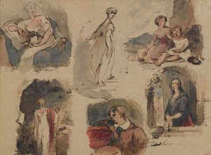 [Bez názvu] (Six Figure Studies), cca 1830 (železný inkoust a wc na béžovém, středně těžkém, středně texturovaném starožitném papíru) (recto) od Thomas Sully