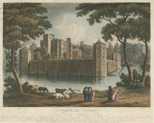 Caverswall Castle: barevná rytina akvatinty, 1. února 1817