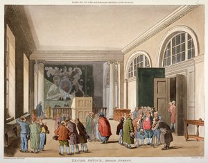 Interiér úřadu spotřební daně, Old Broad Street, City of London, 1810