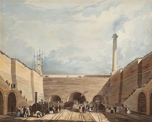 Entrance of the Railway at Edge Hill, Liverpool, vyryto H. Pyallem, 1831 (ručně kolorovaný lept a akvatinta) od Thomas Talbot Bury