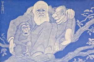 Kreslený Darwin z roku 1909 s detailem opice