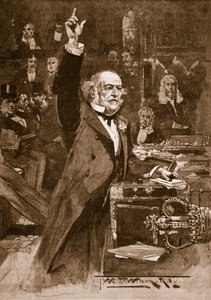 Představení zákona o domově vládě: Pan Gladstone přednáší svou peroraci, 1886, ilustrace z „Cassell