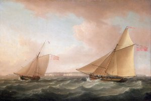 Jachta britské služby majáku a daňový kutr (plachetnice vyzbrojená pro boj s pašováním) u Ramsgate (Anglie). od Thomas Whitcombe