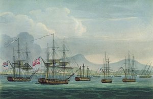 Zajetí Maria Riggersbergen 18. října 1806, vyryto J. Bailey pro „Námořní chronologii Velké Británie“ od J. Ralfe, vydáno 1820