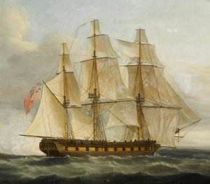 Zajetí francouzské fregaty Le Serene anglickou fregatou Boreas od Thomas Whitcombe