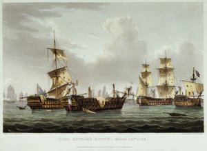 Námořní bitva vedená lordem Williamem Hothamem (1736-1813), která se odehrála 14. března. od Thomas Whitcombe