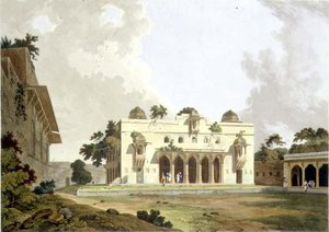 Ruiny v Rotas Gur, Bahar, deska II z části 4 „Oriental Scenery“, hospoda. 1801 (aquatint) od Thomas und William Daniell