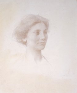 Head of a Girl, cca 1909 (stříbrný bod na bílé připravené matné desce) od Thomas Wilmer Dewing