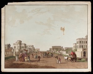 Old Court House Street při pohledu na jih z výhledů na Kalkatu od Thomas und William Daniell