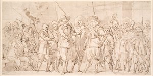 Důstojníci a další občanští strážci III. amsterodamského obvodu pod velením kapitána Allaerta Cloecka a poručíka Lucase Jacobsze Rotganse od Thomas de Keyser