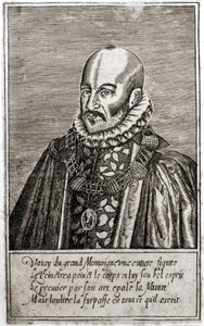 Portrét Michela de Montaigne (1533-1592), francouzského spisovatele. Rytina Thomas de Leu. (1560-1612).