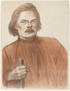 Frontální portrét Maxima Gorkého od pasu nahoru od Théophile Alexandre Pierre Steinlen