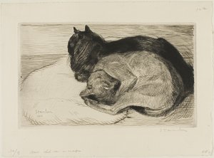 Dvě kočky na polštáři od Théophile Alexandre Pierre Steinlen