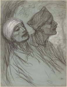 Zraněný voják a jeho kamarád od Théophile Alexandre Steinlen