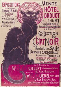 Plakát propagující výstavu kabaretu „Collection du Chat Noir“ v hotelu Drouot, Paříž, květen 1898