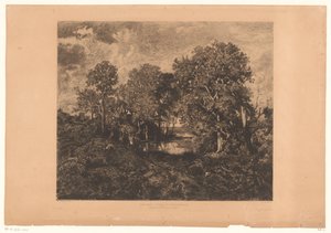Pohled na les Fontainebleau s postavou u louže Une Mare - Forêt de Fontainebleau. (název na objektu) od Théophile Chauvel