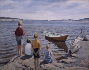 Děti na nábřeží (olej na plátně) od Thorvald Torgersen