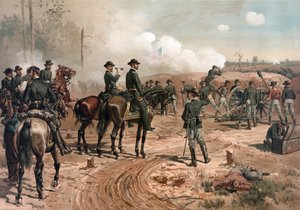 Občanská válka v USA: generál Sherman při obléhání Atlanty v roce 1864 (litografie) od Thure de Thulstrup