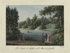Apollónův chrám a kaskáda v parku Pavlovsk, 1810s.