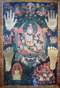Gnya-Khri btsan-Po, legendární první král Tibetu, reinkarnace bódhisattvy Avalokitesvara, jednoho z časných a duchovních vůdců Tibetu, malba na plátno, tibetská civilizace od Tibetan School