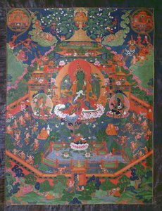 Thangka zobrazující Zelenou Taru (kvaš na textilu)