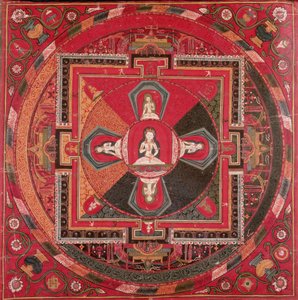 Thangka z Vadžrasattvy Mandala (kvaš na textilu) od Tibetan School