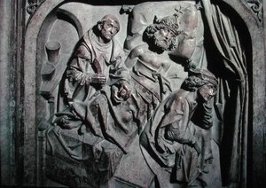 Hrob Jindřicha II. (973-1024) a jeho manželky Kunigundy, detail císaře operovaného sv. Benediktem