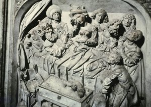 Hrob Henriho II 973-1024 a jeho manželky Kunigunde, detail smrti císaře, kámen 1499-1513
