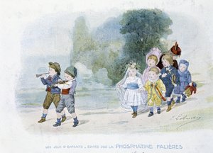 Dětské hry: svatební průvod, děti převlečené za nevěsty - dess. de Lobrichon, ed. od Phosphatine Falières, v.1920