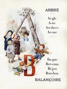 Písmena A a B představující děti hrající na houpačce, konec 19. století (chromolitograf) od Timoleon Marie Lobrichon