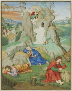 Celostránková miniatura: Agony v zahradě, 1490-1500.