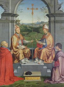 Svatí Tomáš Becket a Martin z Tours uctívaní biskupem Giovannim Pietrem Arrivabene a jeho synovcem Giacomem