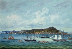 Pohled na Hong Kong, cca 1860 (inkoust a wc na papíře) od Tinqua