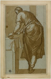 Stojící Muž Vidět Zezadu Krájení Chleba od Tintoretto