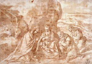 Narození Páně od Tiziana (asi 1490-1576), kresba