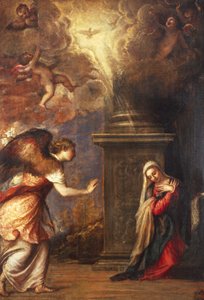 Zvěstování, od Tiziana (asi 1490-1576), z kostela San Domenico Maggiore v Neapoli, olej na plátně, 280x210 cm