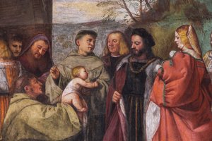 Dítě hlásající nevinu matky, Severní zeď, Škola svatého, detail 2195188 a 2195385 od Titian (c.1488 1576)