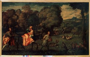 Útěk do Egypta, kolem roku 1508 (olej na plátně) od Titian (c.1488 1576)