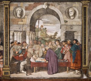 Srdce lakomce v rakvi, severní stěna, škola svatého, bazilika svatého Antonína (bazilika svatého), Padova, Itálie od Titian (c.1488 1576)