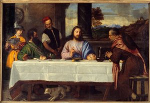 Večeře v Emauzích Seznamte se s Ježíšem s peleriny. Obraz od Tiziana Vecellio dit le Titian (1485-1576) 16. století Sun. 1,69x2,44m od Titian (c.1488 1576)