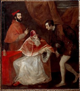 Papež Pavel III a jeho vnuci (Alessandro a Ottavio Farnese) od Tiziano Vecelli