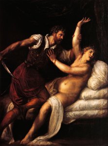 Tarquinius a Lucretia, od Tiziana (asi 1490-1576), olej na desce, 84x68 cm